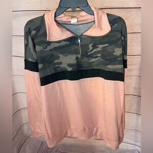 LIKE NEW camo and pink quarter-zip top